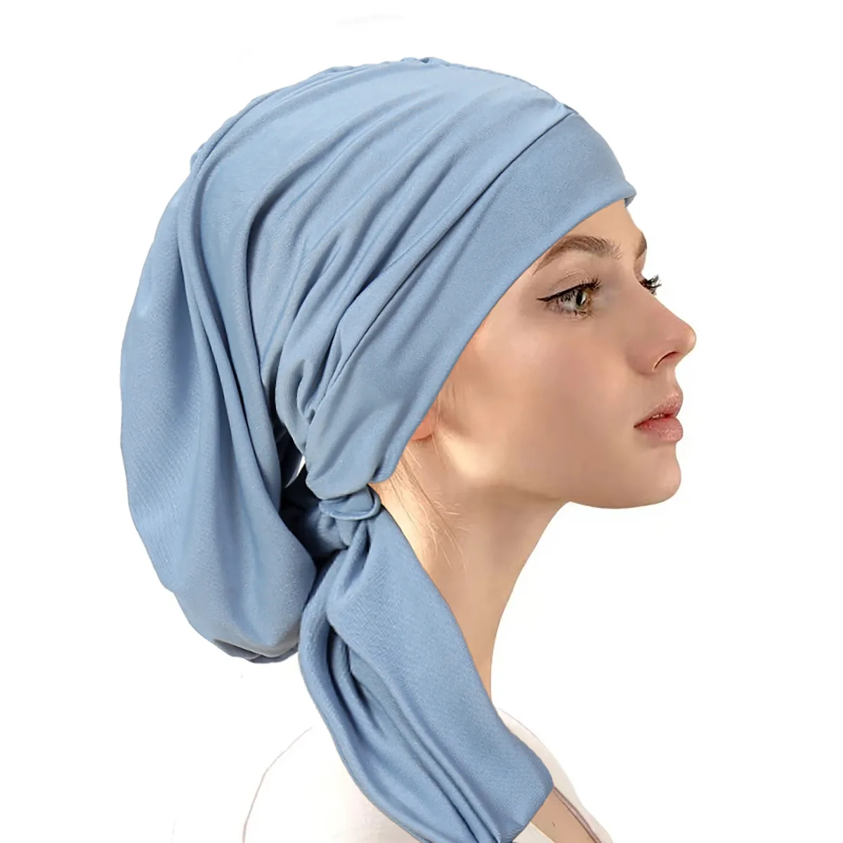 Trendy Crystal Hemp Women\'s Hijab Solid Color Muslim Ladies Turban Bonnet Long Tail Head Wrap Head Scarf Indian Hats