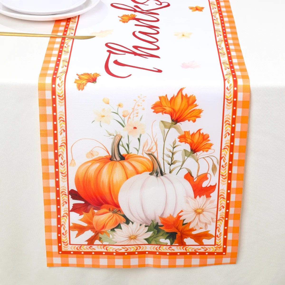 Thanksgiving Day Pumpkin Maple Leaf Table Runner Happy Thanksgiving Day Party Decor 2024 For Home Kitchen Dining Table Covers