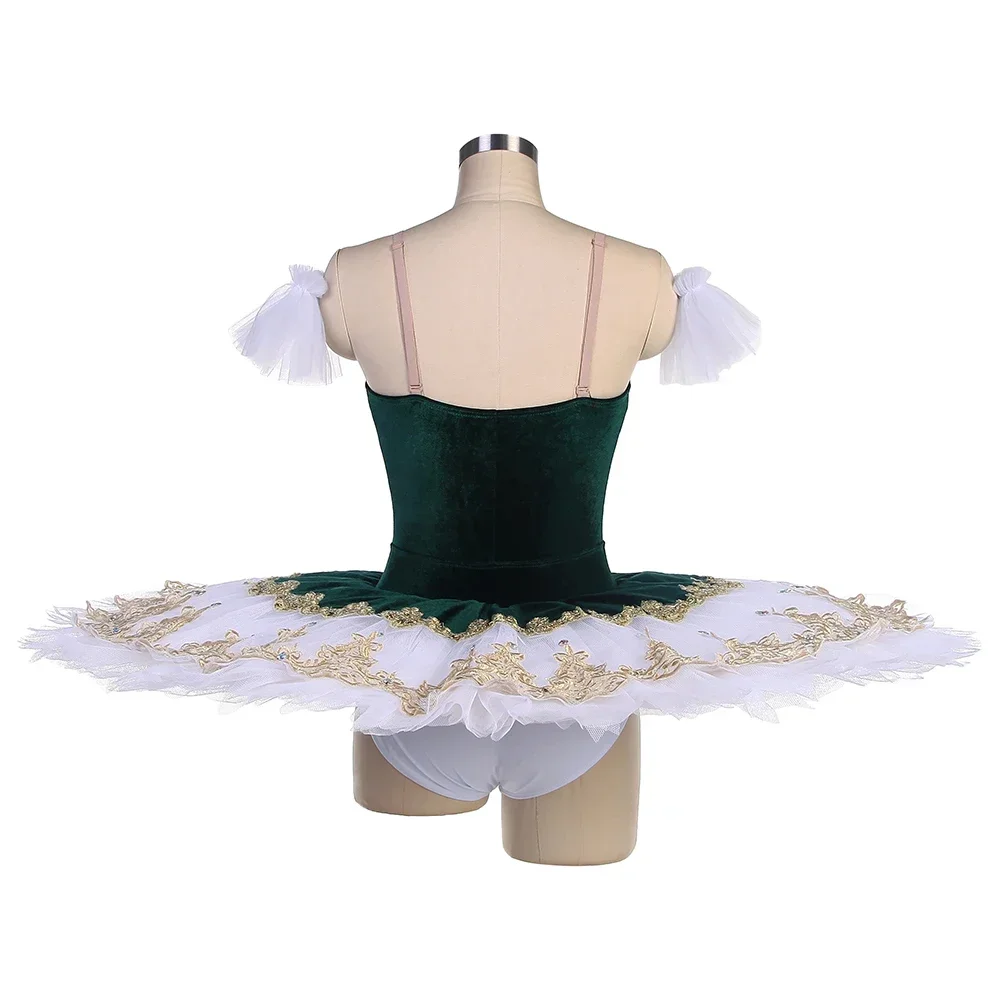 

Dance Favourite Ballet Tutus BLL556 Green Velvet Bodice Pre-professional Ballet Tutu with Gold Trims