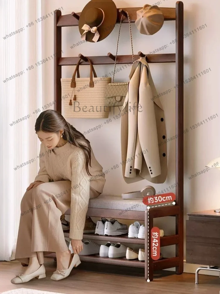 LSShoe Rack Entrance Door Entryway Coat Rack Soft-Wrapped Stool Shoe Bench Solid  Shoe Changing Stool Clothes Rack Integrated