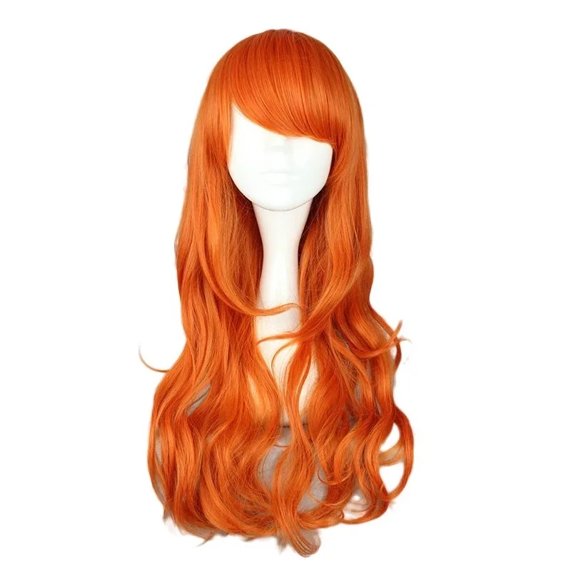 Long Curly Wavy Adult Nami Wig Brown Gloden Heat Resistant Hair Woman Girls Cos Props for Cosplay Costume Halloween Party