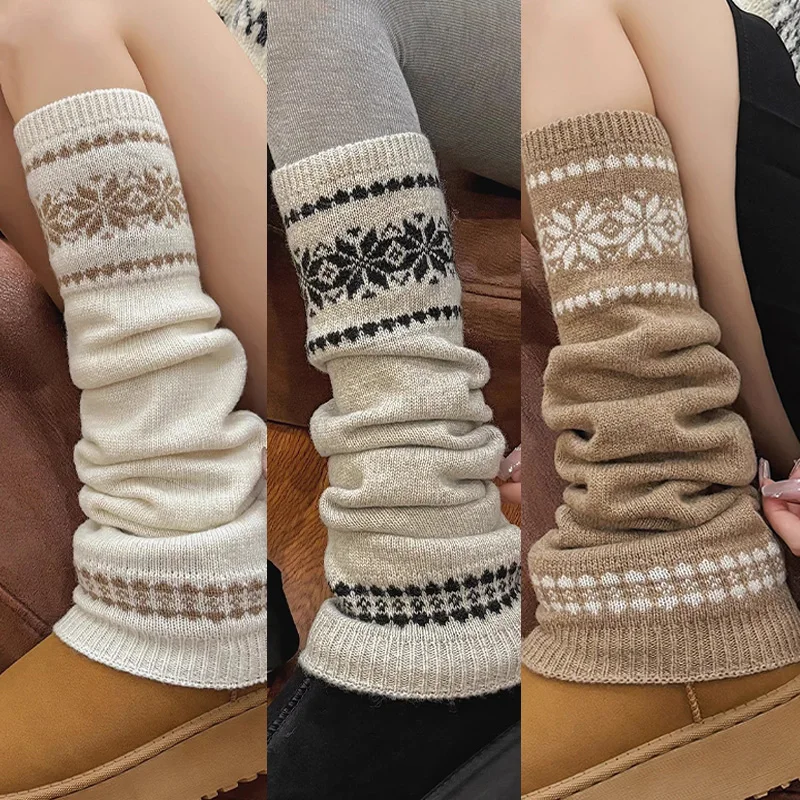 

3 пары зимних теплых гетр для женщин и девочек, вязаные мягкие ботинки со снежинками, модные свободные носки JK Lolita, женские гетры