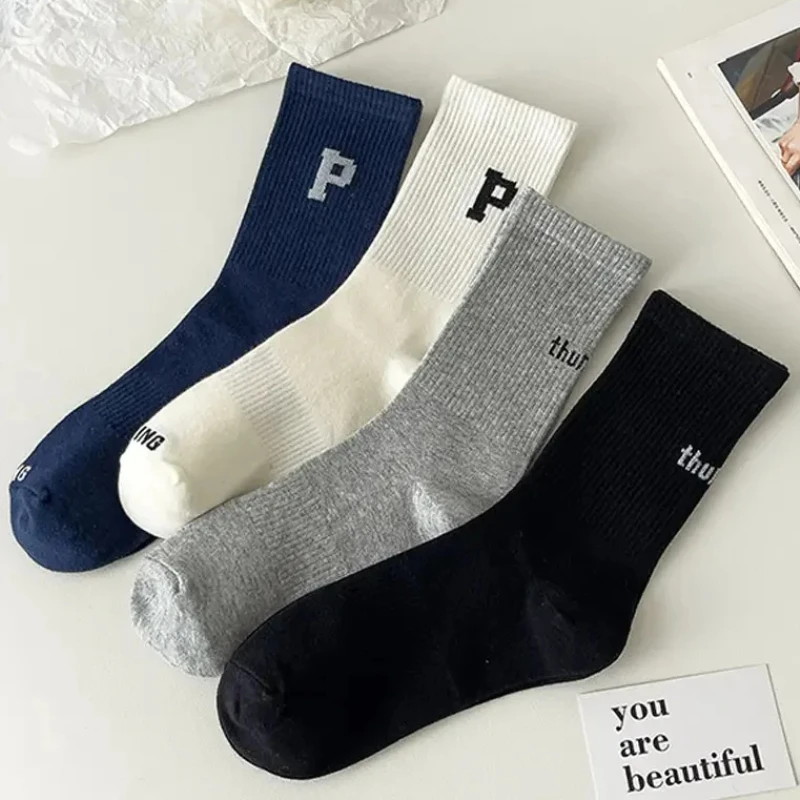 1-10Pairs Socks Women Casual Sports Sweat-wicking Long Sock Couple Mid-calf Socks Warm High Sock Letters College Style Long Sock