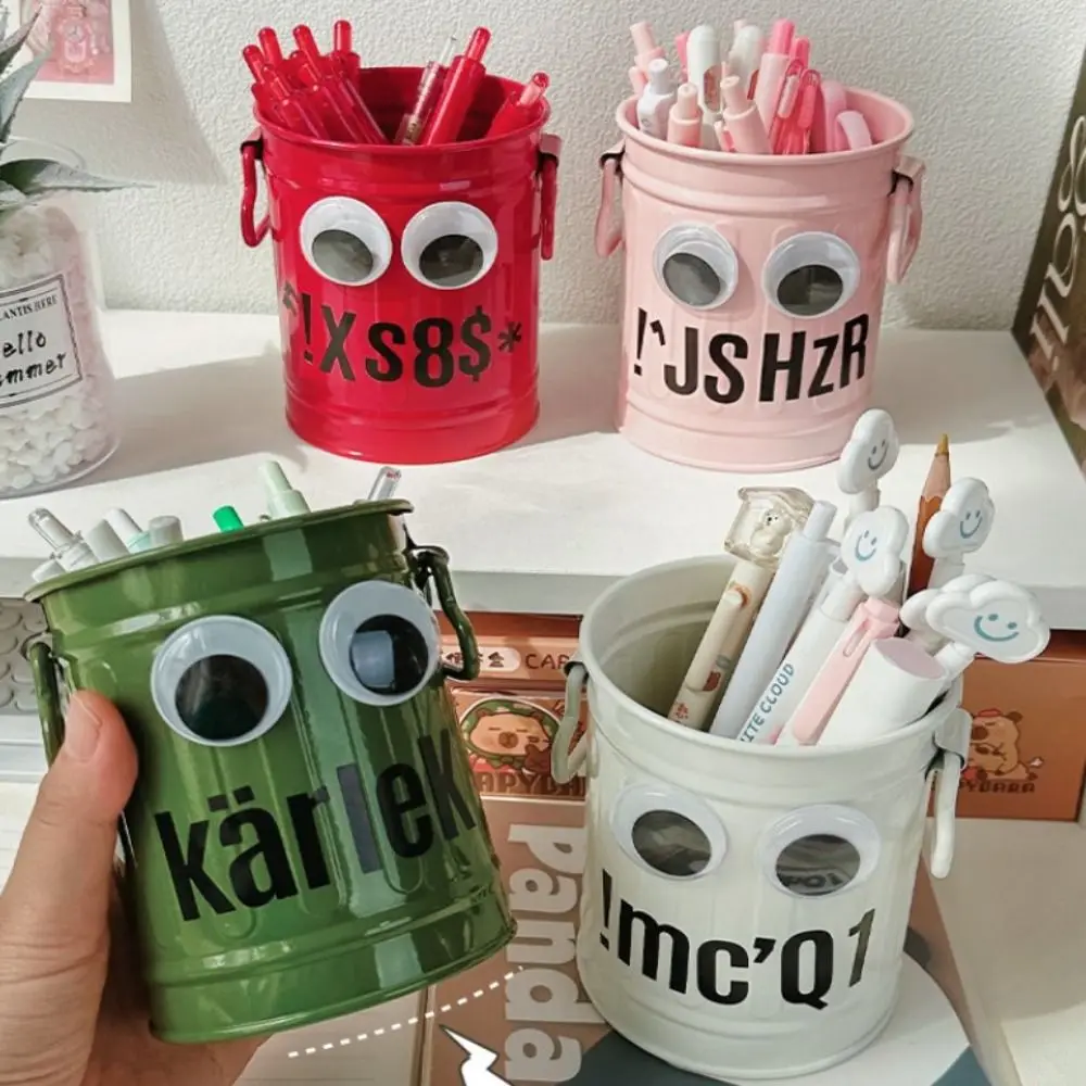 Durable Aesthetic Big Eyes Pen Holder Kawaii Cute Iron Pencil Holder Large-capacity Funny Storage Bucket Makeup Brush