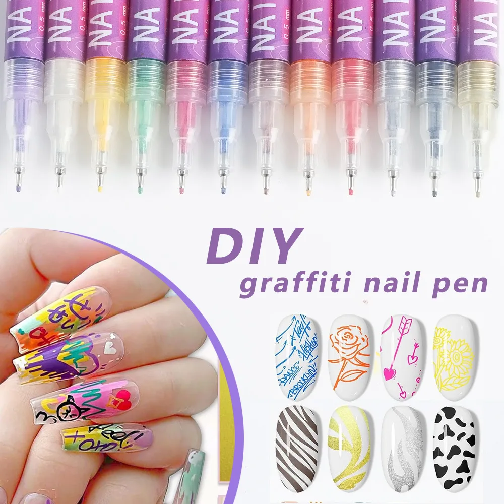 

12 Colours DIY Nail Art Drawing Graffiti Pen 3D Abstract Lines Fine Details Fast Dry Flower Waterproof Painting Liner Nail Art
