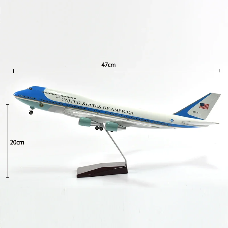 Avión a escala 1:150 B747 Air Force One Airways, modelo de avión de colección de resina con ruedas y juguetes de luz Led para niños, Aviatio