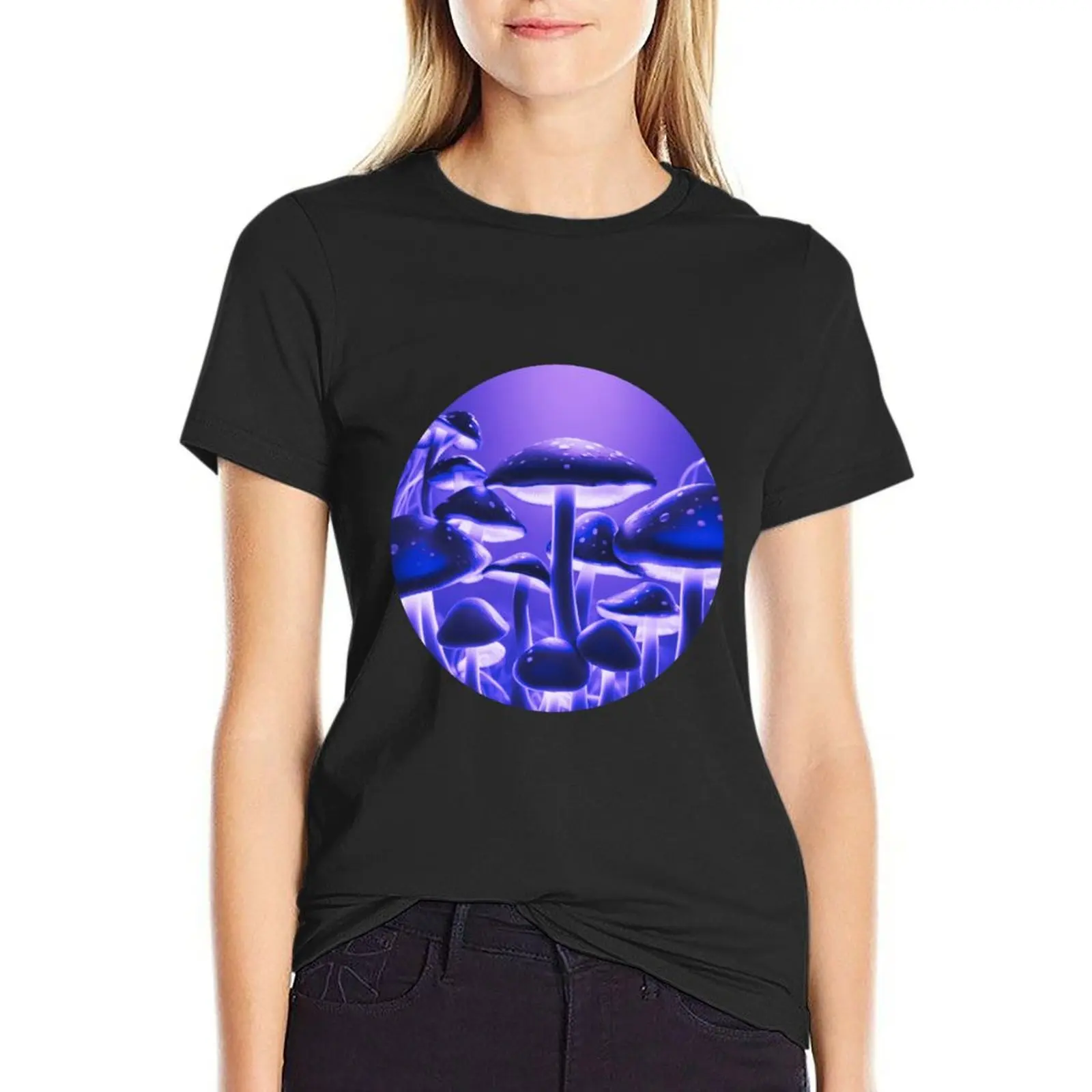 A Purple Trippy Mushroom Grove Design T-Shirt quick drying plain cute clothes summer clothes t shirt for Women