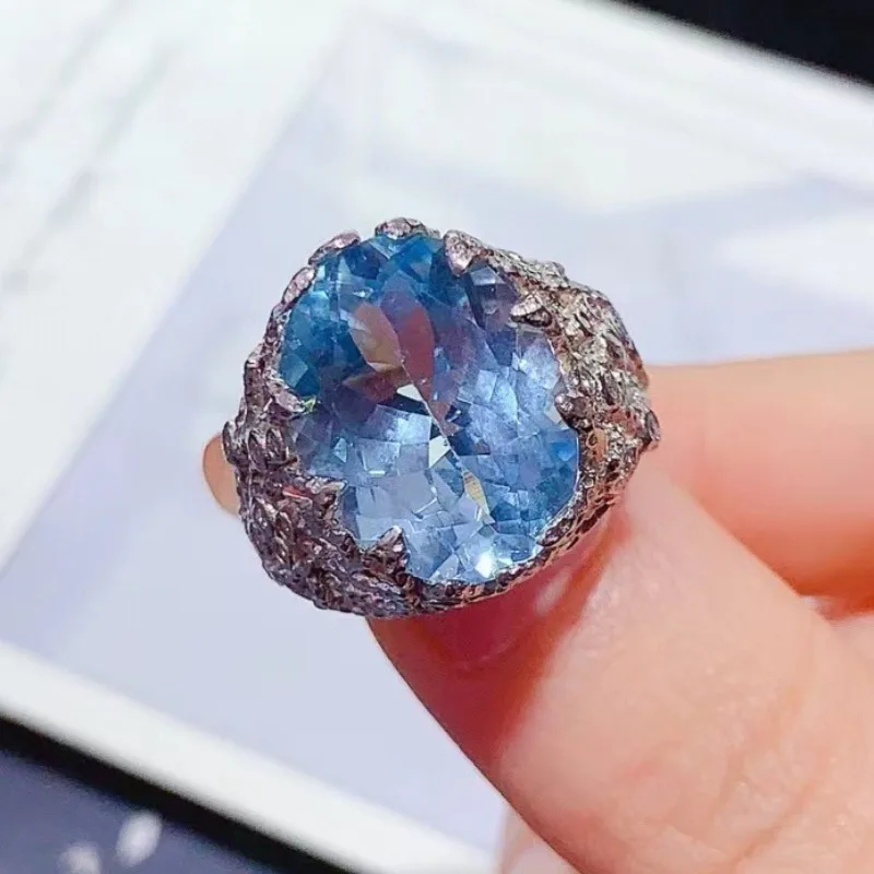 

Unique design 925 silver men ring natural topaz ring for men 12mm*16mm 10ct genuine brazilian topaz jewelry
