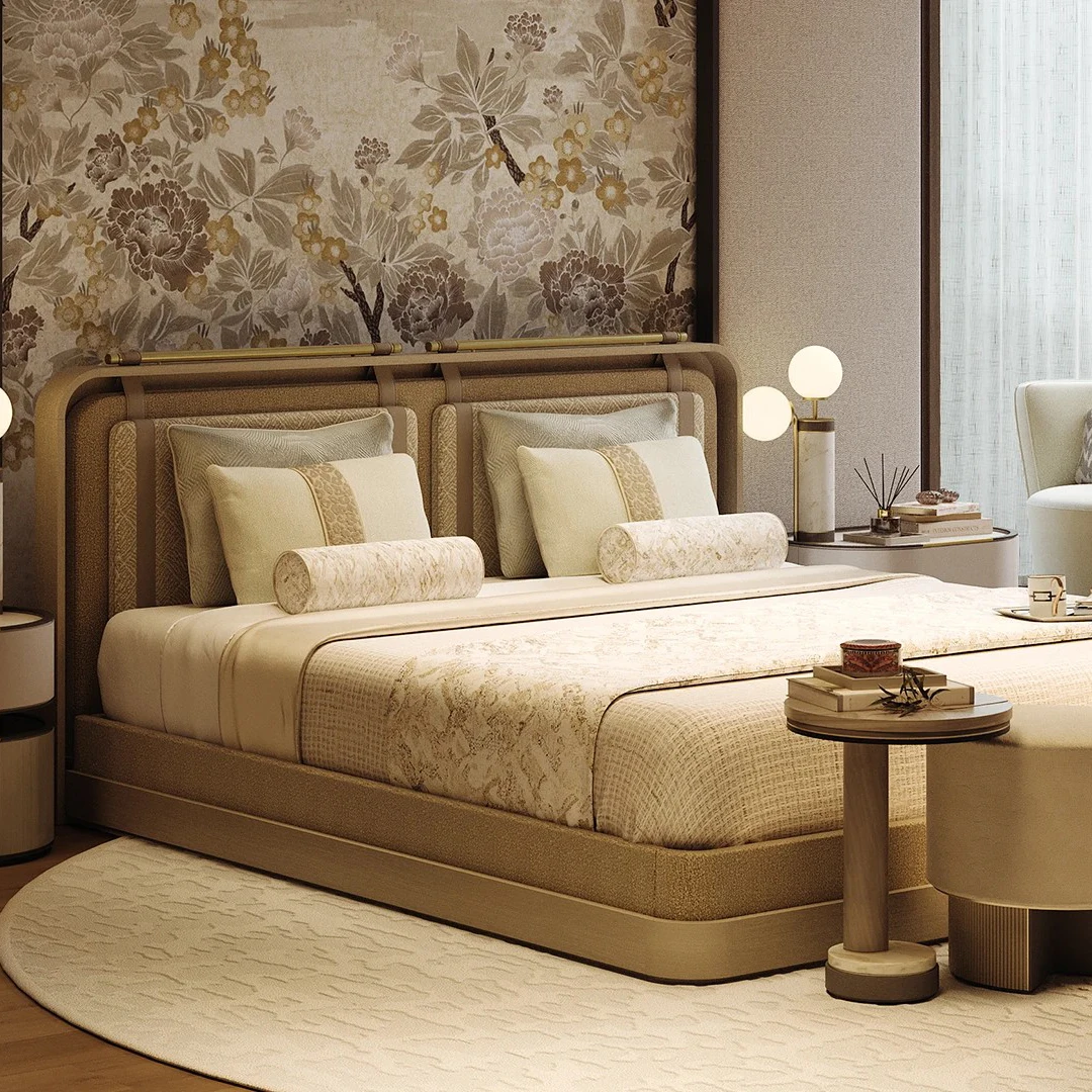 

Italian Luxury Bedroom Set Latest Modern High-End Double King Size Soft Leather Upholstered Hotel Villa Beds Storage