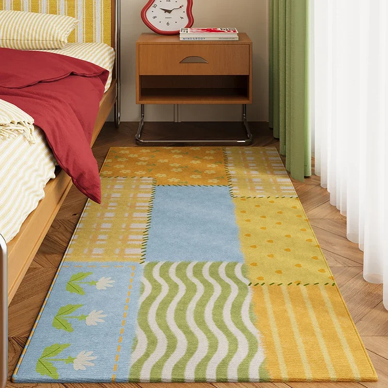 Bedroom Carpet Soft Comfortable Faux Cashmere Rug Dopamine-inspired Colors Long Bedside Floor Mat Modern Style Home Decor Rugs
