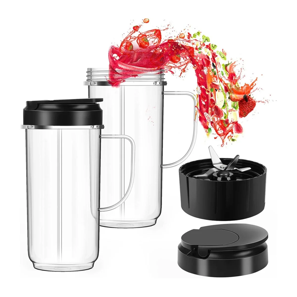 Taza alta de EQAZ-22 Oz con tapa abatible para llevar, pieza de repuesto para Magic Bullet, taza para licuadoras MB1001 de 250W con asa