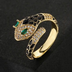 NEWBUY Fashion 6 Colors Enamel Expoxy Snake Open Rings For Women Luxury AAA Cubic Zirconia Pave Setting Copper Jewelry Female