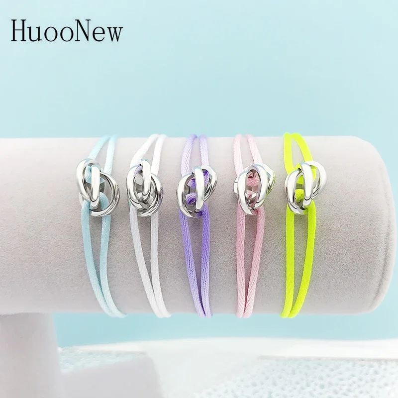 

New Hot Stainless Steel Bracelet 3 Metal Buckle Ribbon Lace Up Chain Multicolor Adjustable Size Bracelet For Women Man Unisex