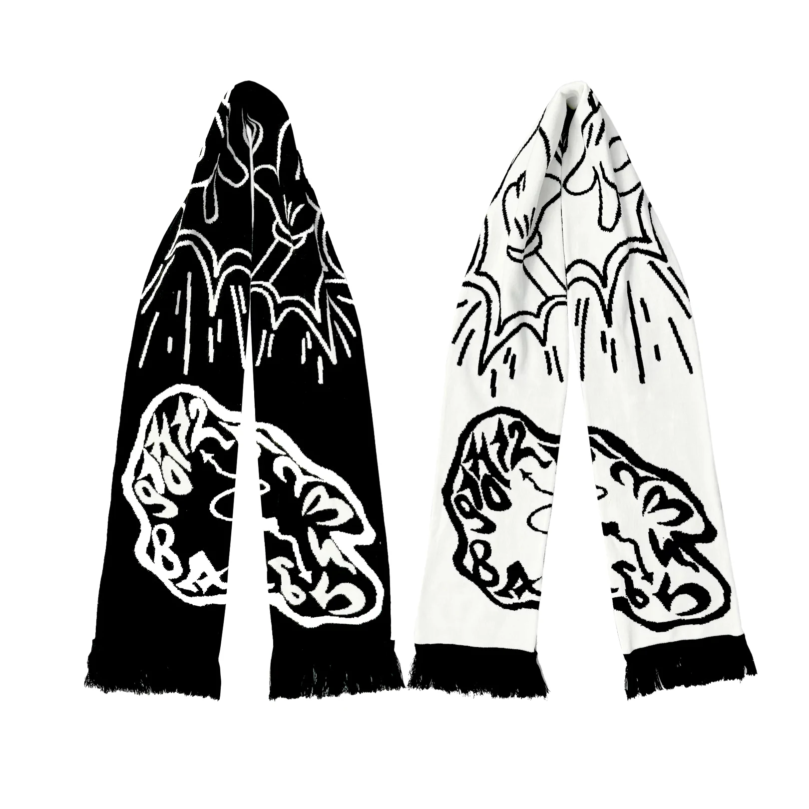 

Черный готический шарф с буквами Y2K, уличная одежда, зимний теплый унисекс, винтажная вязаная шаль в стиле хип-хоп, аксессуар, корейский модный глушитель, подарок