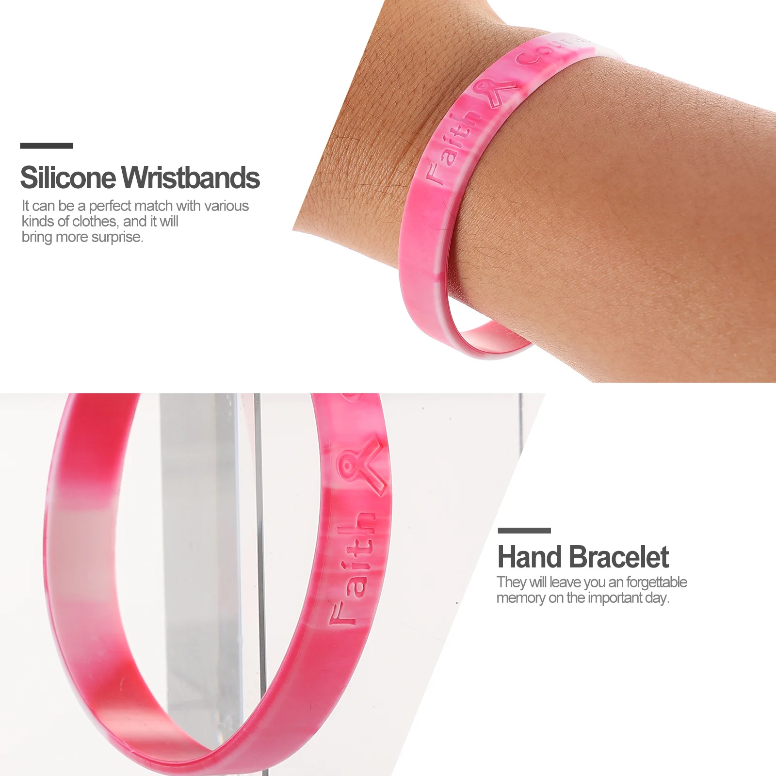 

10 Pcs Silicone Bracelet Breast Cancer Wristbands Pink Bracelets Strap Silica Gel Women
