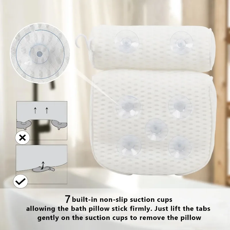 Useful Fashion Bathtub Support Neck,Head and Back with Non-Slip Suction Cups air mesh Bathtub Pillow