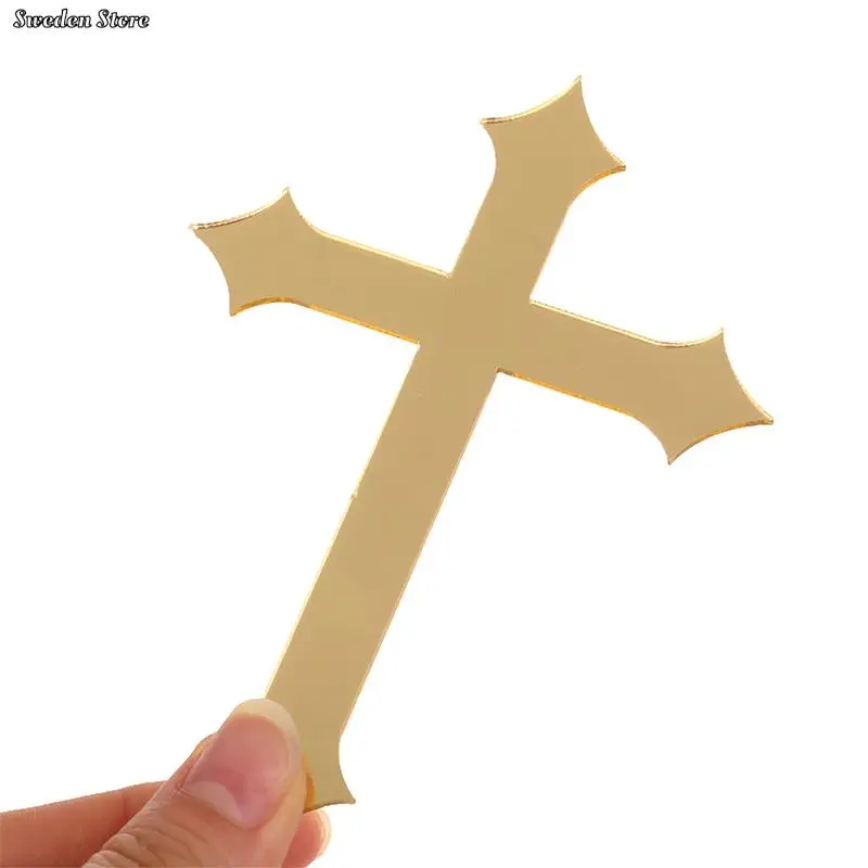 5pcs 5 Styles Acrylic Cross Gold Topper First Communion Minimalist Cake Insert For Birthday Party Cake Decoration Supplies