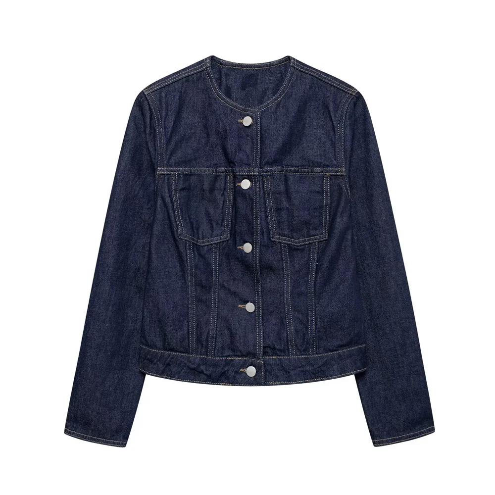 

autumn new European and American fashion niche metal button lapel long sleeved denim jacket jacket