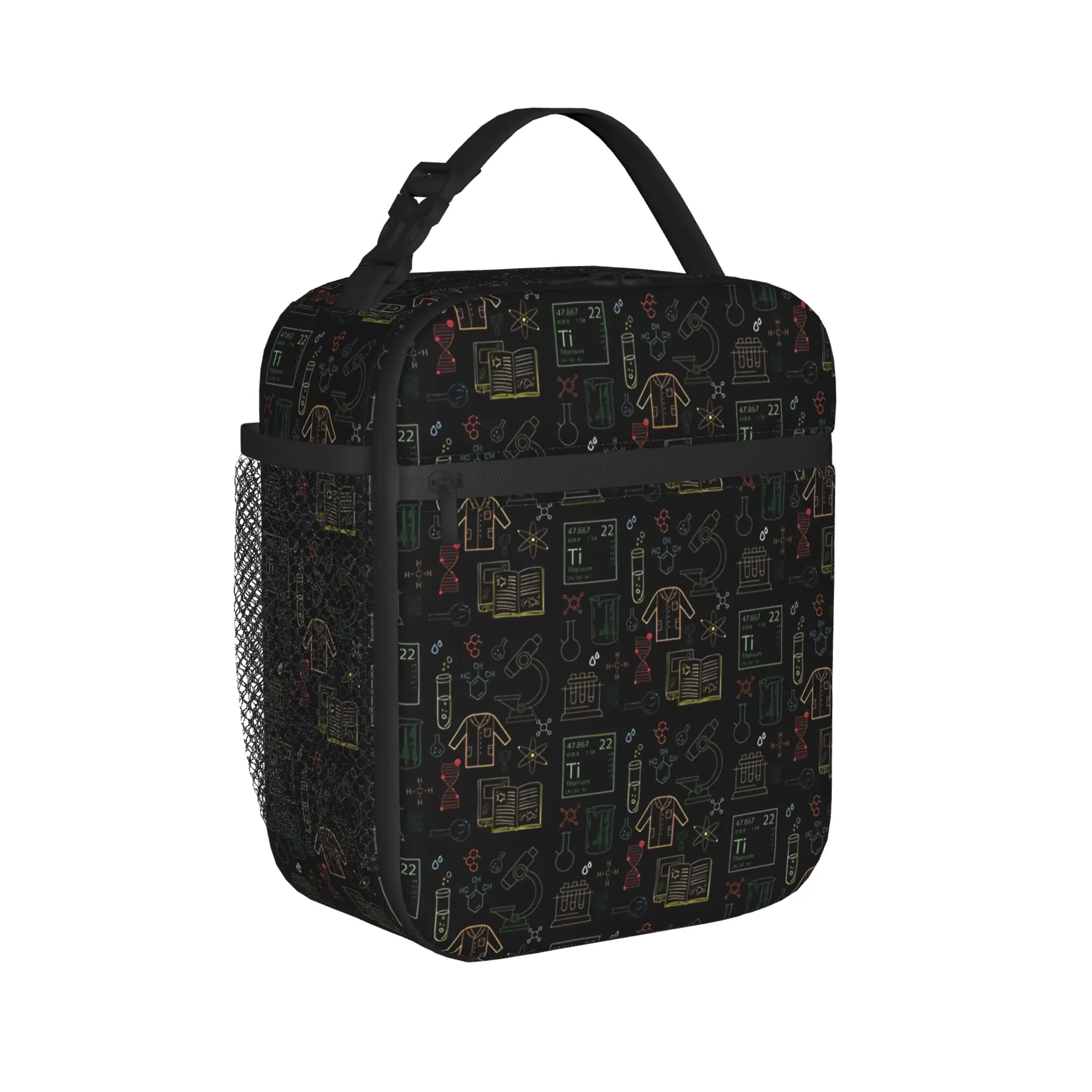 Chemistry Science Test Tubes Lab School Subject Lunch Bag Lunch Box For Men  Picnic Portable Zipper Cooler Bag Oxford Tote Bags