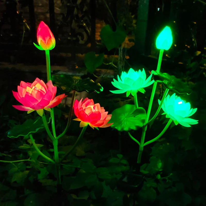 Solar Lotus Flower Lights 7 Color Changing Decor Garden Lights Waterproof LED Outdoor Patio Lawn Yard Path Decor Lamp