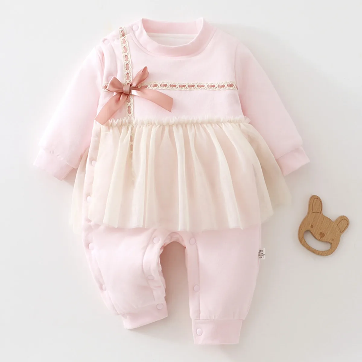 Baby Girl Winter Romper Soft Cotton Padded Jumpsuit with Tutu Skirt Newborn Infant Long Sleeve Bodysuit Warm Clothes 0-18M
