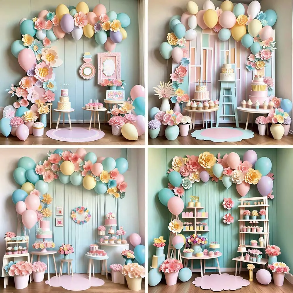 

MOON.QG Candy Bar Baby 1st Birthday Year Photo Zone Background Artificial Flowers Balloon Candy Backdrop Sign Photography Props