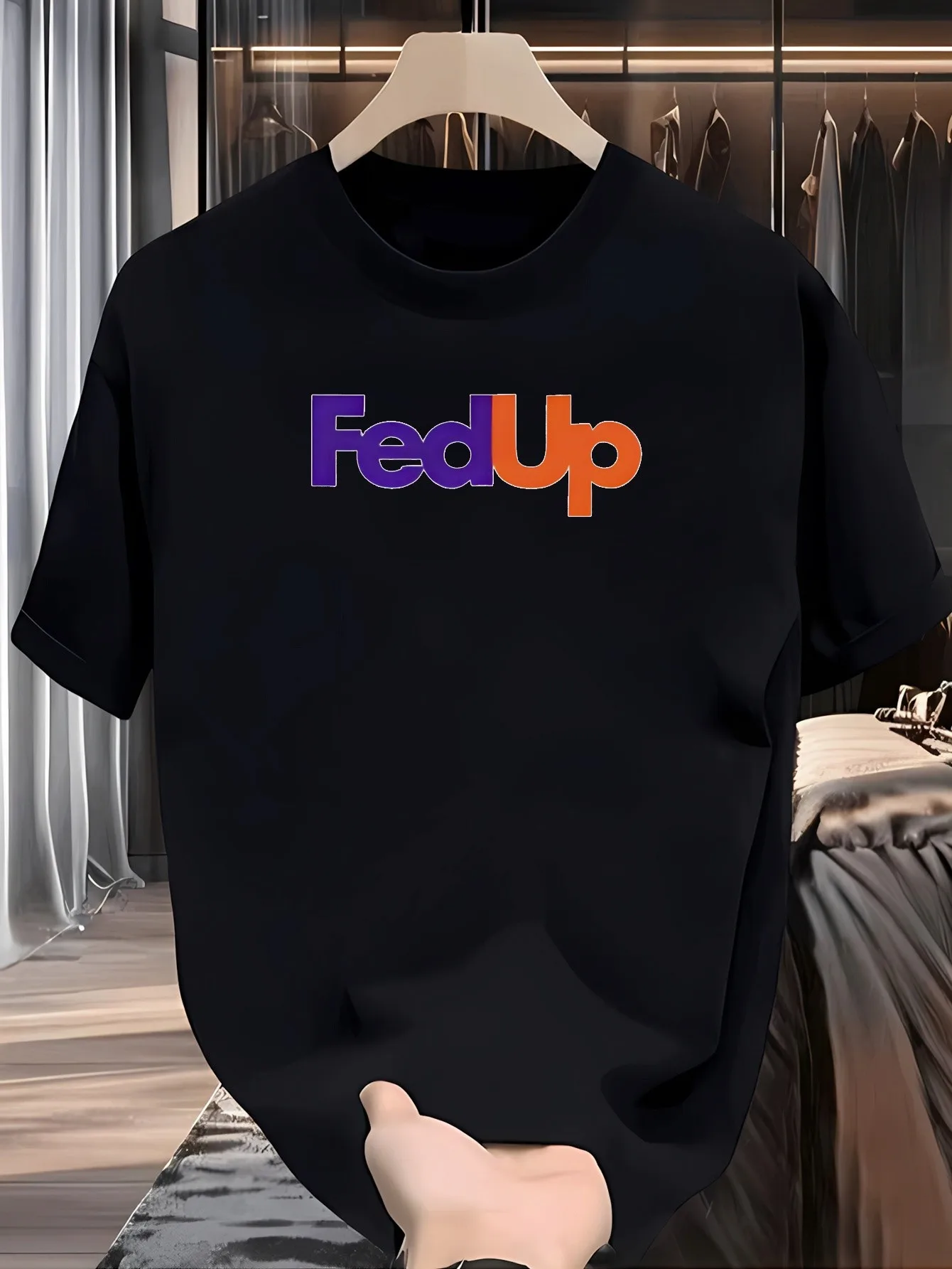 

Fedup Print Men's Casual Round Neck T-Shirt Black Pattern Men's Clothing Top Men's Gift
