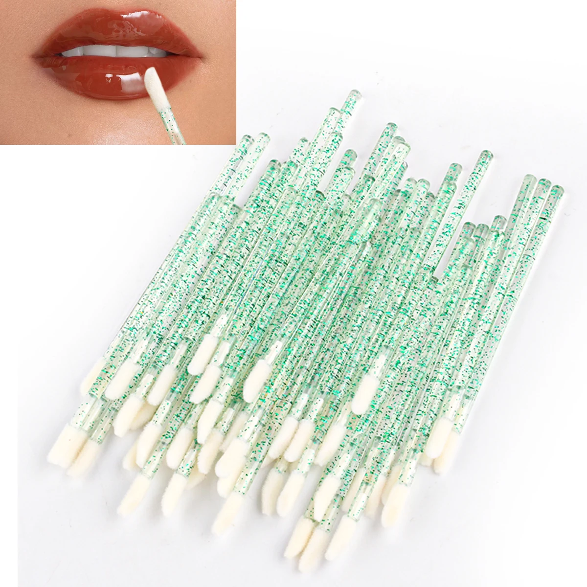 50 Pcs Lip Brush Crystal Eyelash Extension Brushes Mascara Applicator Lipstick Wands Set Women MakeUp Brushes Tools