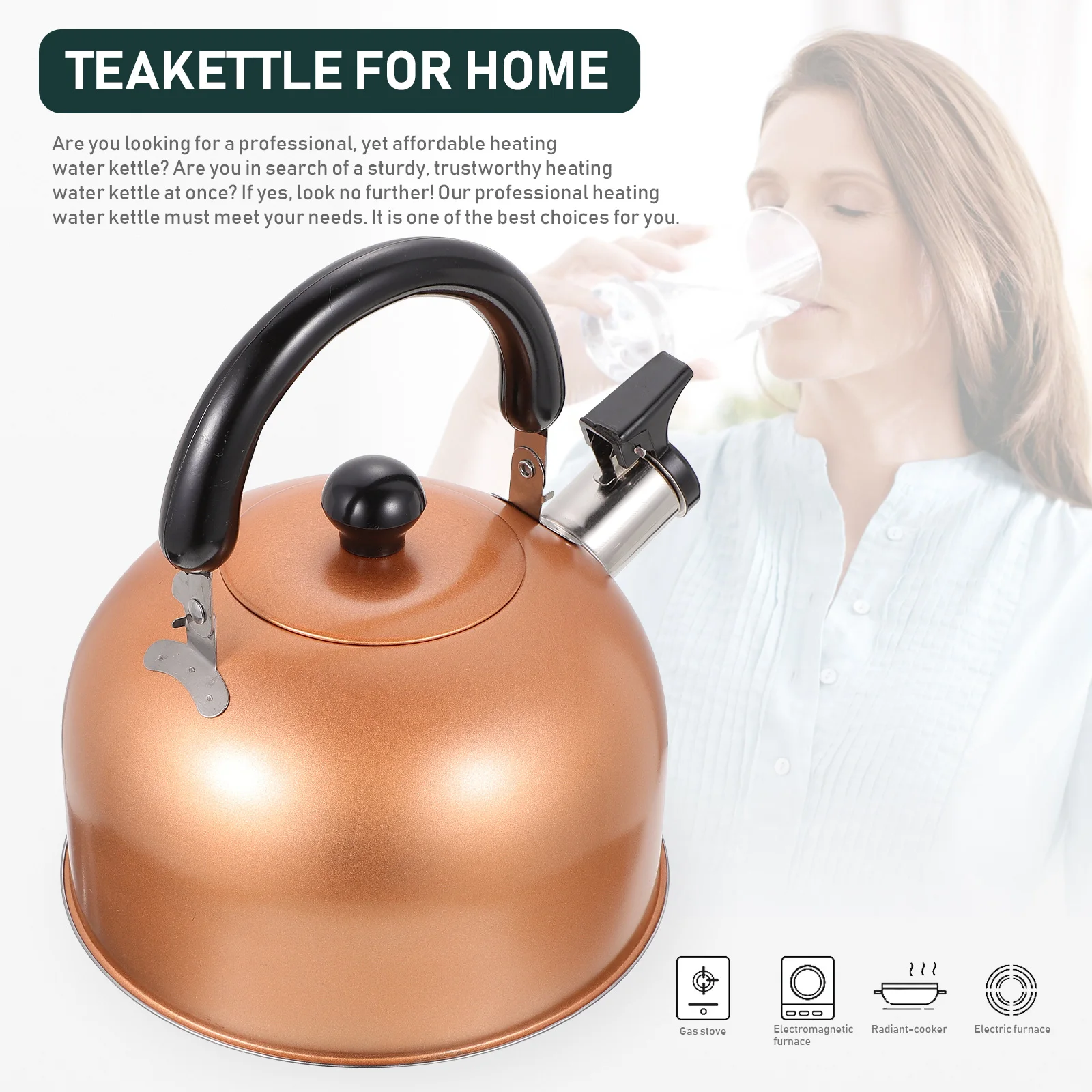 

Stainless Steel Kettle 2L Golden Boiling Water Practical Sounding Kitchen Gadget Large Capacity Daily Use