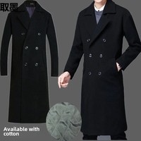 Men's Long Windbreaker Autumn/Winter Woolen Overcoat Loose-Fit Collar Double Row Button Woolen Jacket Casual Scene