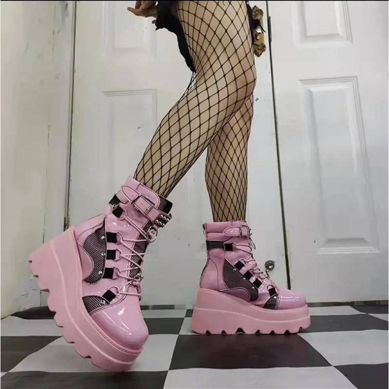 

Designer Gothic Womens Shoes Rear Zipper High Boots Mid-calf Boots for Women High Platform Wedges Boots 2025 Autumn Winter Botas