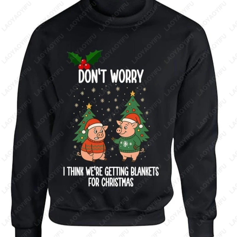 الخنازير في البطانيات عيد الميلاد للجنسين البلوز متعة الجدة هدية احتفالية شجرة عيد الميلاد زوج الرسوم المتحركة جميلة مطبوعة الرجعية فضفاض البلوز #1