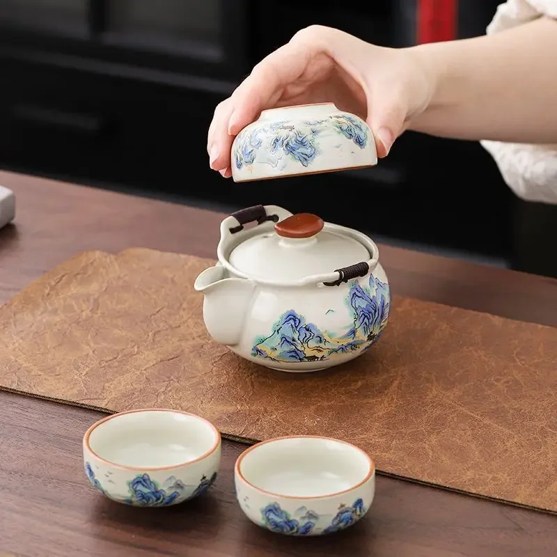 Portable Travel Tea Set Outdoor Camping Luxury Gongfu Teaset Gaiwan Drinking Tea Tools Gift Quick Cup Outing Car Travel Teaset