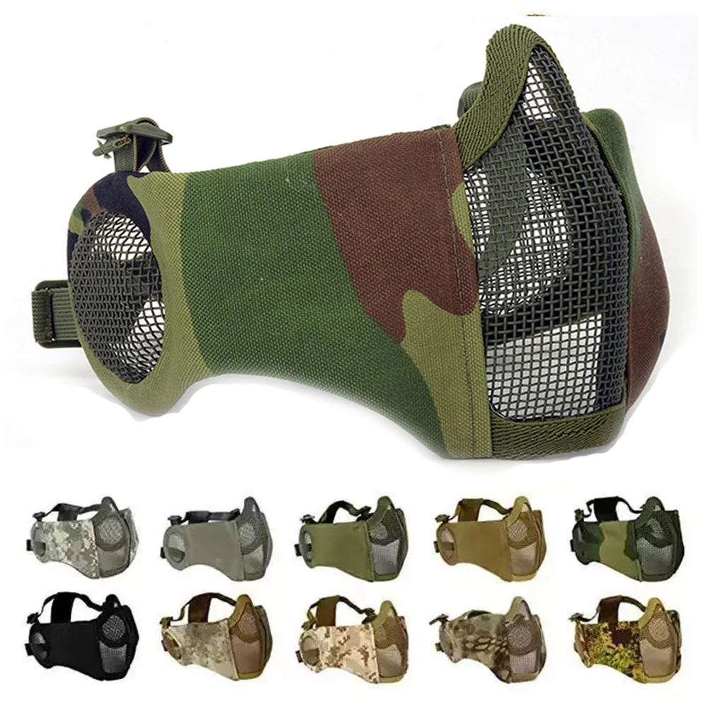 

Тактическая маска для страйкбола и пейнтбола, складная, полумаска, из низкоуглеродистой стали, сетчатая, удобная, с защитой ушей