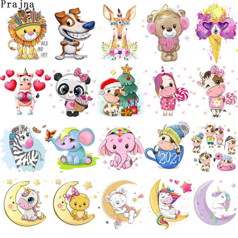 Iron on Patches Cute Small Animal Unicorn Cows Thermo Transfer for Clothes Stickers Cartoon Bear Badges Washable DIY T-shirt