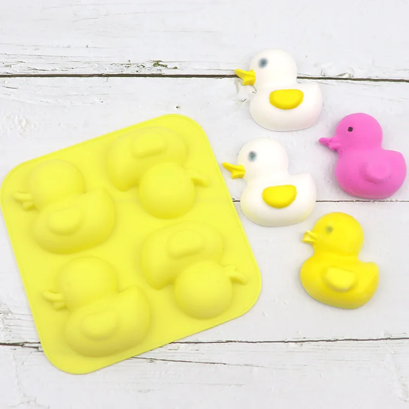 4-hole Little Yellow Duck Silicone Cake Mold Ice Grid Handmade Soap Bread Ice Cream Mousse Dropping Gel Gypsum Doll Mold