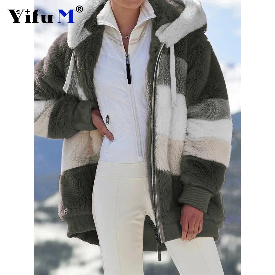 2024 Winter Fashion Women's Coat New Casual Hooded Zipper Ladies Clothes Cashmere Women Jacket Stitching Plaid Ladies Warm Coats