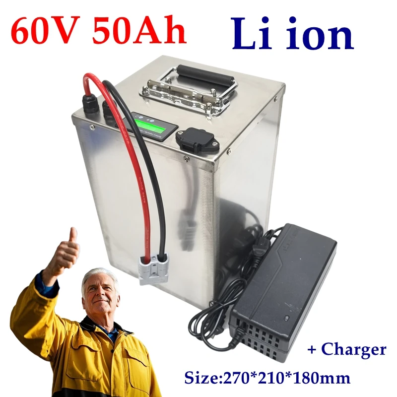 

waterproof li ion 60v 50ah lithium ion bateria BMS for 6000W Tricycle scooter motorcycle Industrial equipment +10A charger