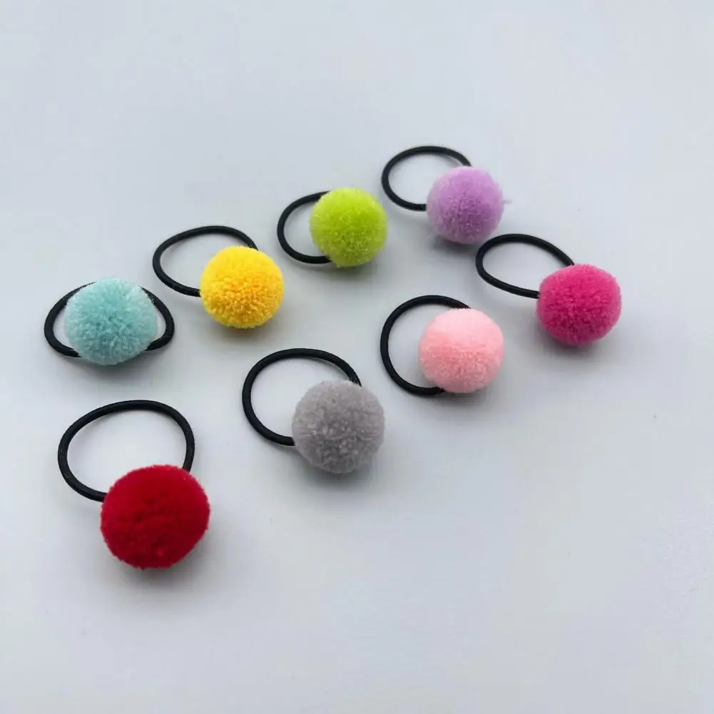 2Pcs Kids Hair Tie Solid Color Pompom Cute High Elastic Soft Women Sweet Girls Animal Hair Ball Ring Rubber Baby Hair Bands