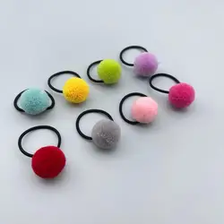 2Pcs Kids Hair Tie Solid Color Pompom Cute High Elastic Soft Women Sweet Girls Animal Hair Ball Ring Rubber Baby Hair Bands