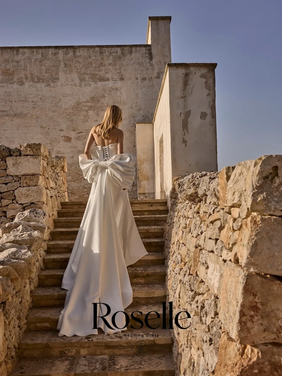 ROSELLE Strapless Sleeveless Mermaid Elegant Wedding Dress High Side Slit Bow Open Back 2026 Bridal Customized свадебное платьеl