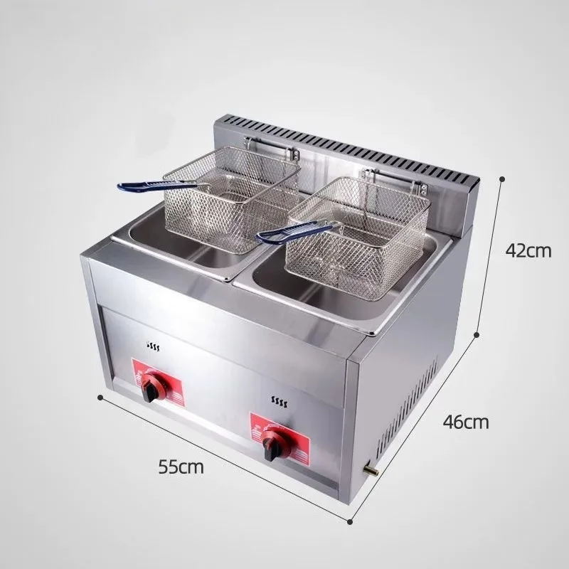Double-tank LPG 8L+8L Gas Deep Fryer Machine French Fries Chicken Fryer Stainless Steel Catering Equipment