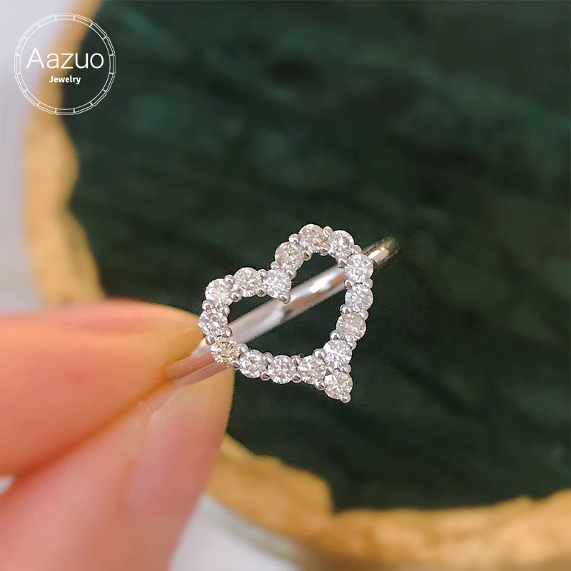 

Aazuo 18K White Gold Real Diamonds 0.35ct Fairy Love Heart Shape Ring Gift For Women Engagement Halo anillos mujer Certificate