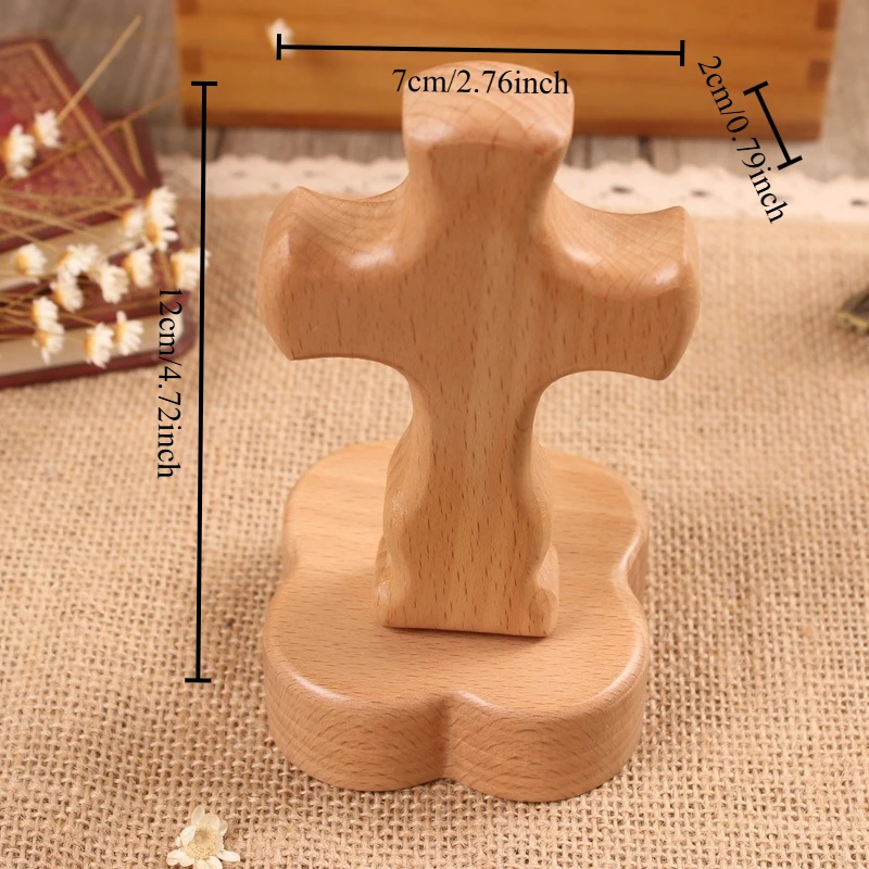 DIY Wood Cross Figurines Hand Carved Wooden Craft Religious Home Decoration Desk Ornament Meaningful Handmade Christian Present