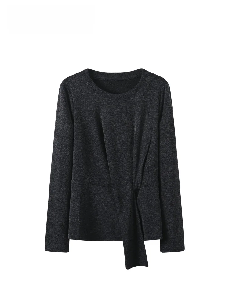 

CaraCLUB плюс размер Long Sve round Ne Base irt Женский осенне-зимний свободный утягивающий дизайн Sense Top для сестры больших размеров