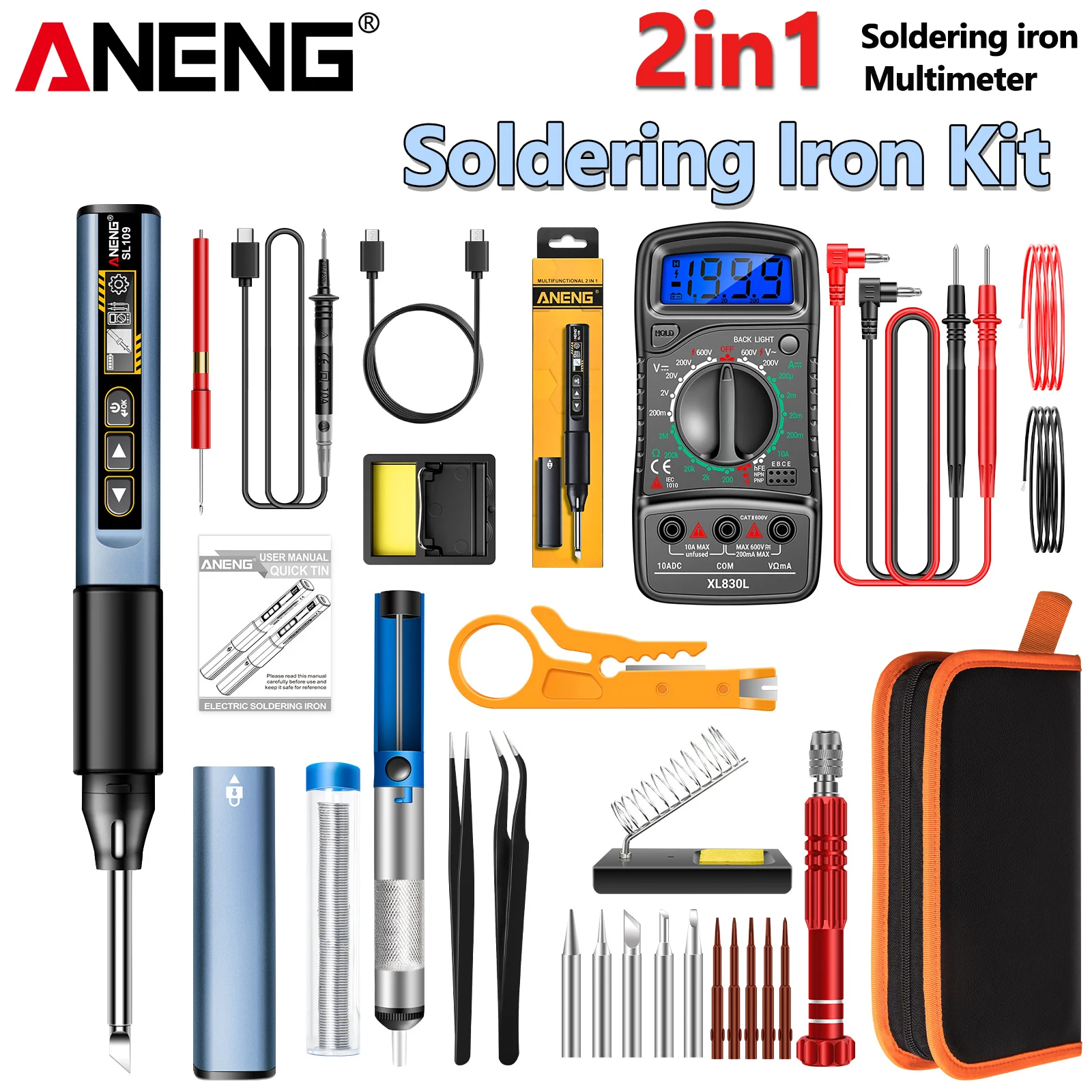 

Паяльник электрический регулируемый 75 Вт, станция для пайки и ремонта, термопен, ремонтный набор, мультиметр-тестер XL830L