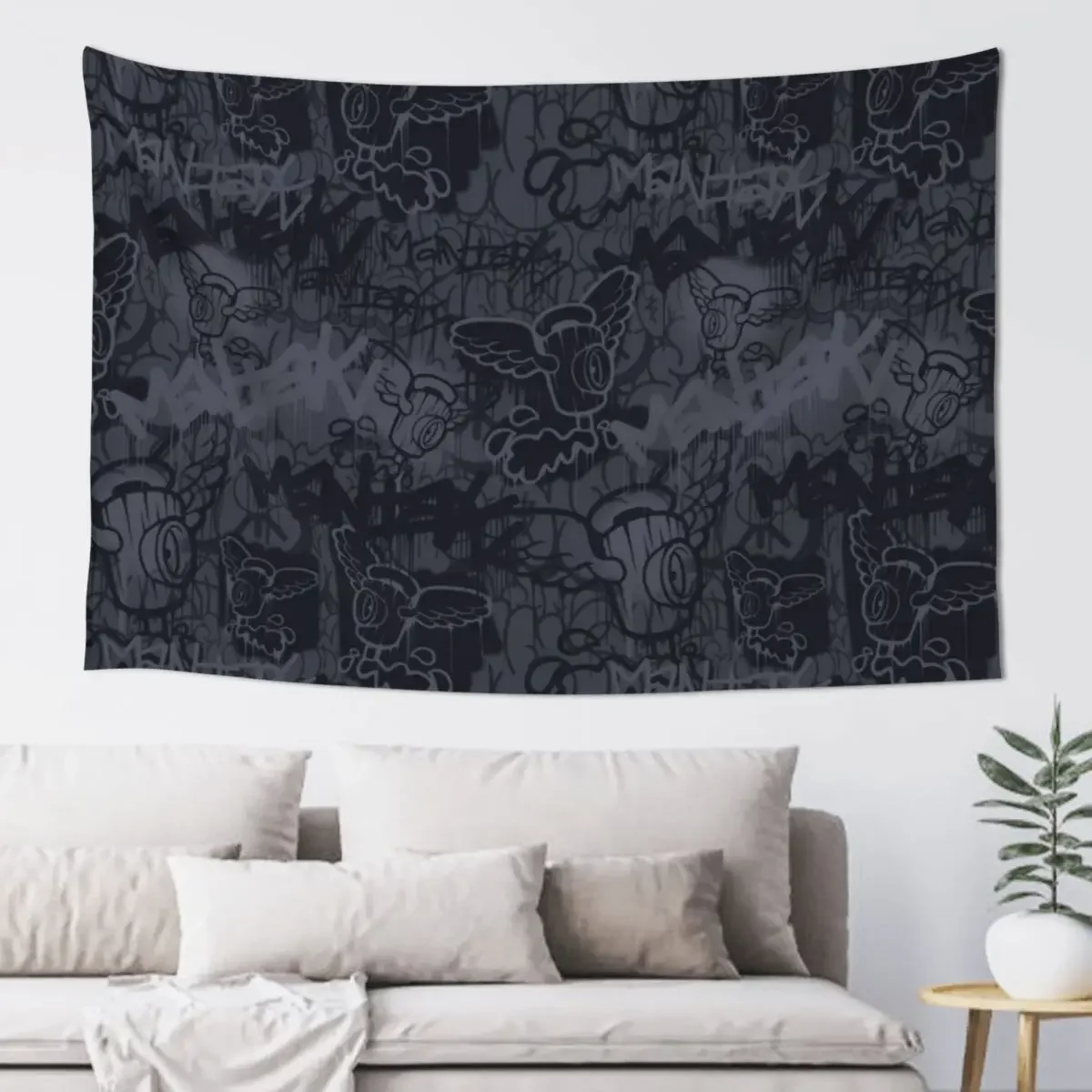 

Black and Grey Spray Cap Angel Print by Maniak Tapestry Room Aesthetic Wall Hangings Decoration Tapestry