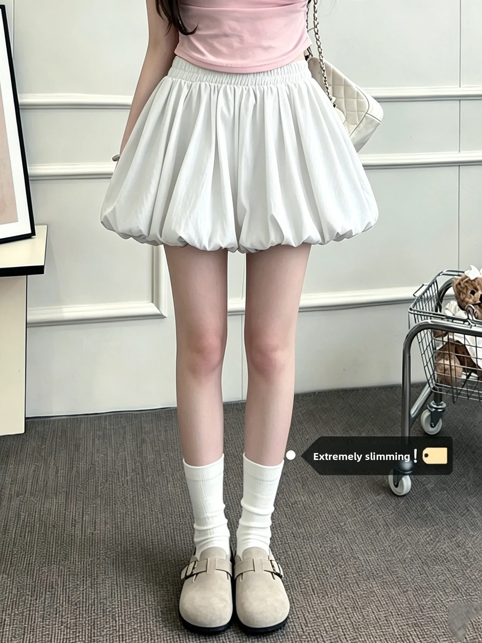 

White Puffy Pleated Skirt Women's Summer New High Waist Slimming Anti-Light A-Line Skirt Casual Versatile Half-length Skirt