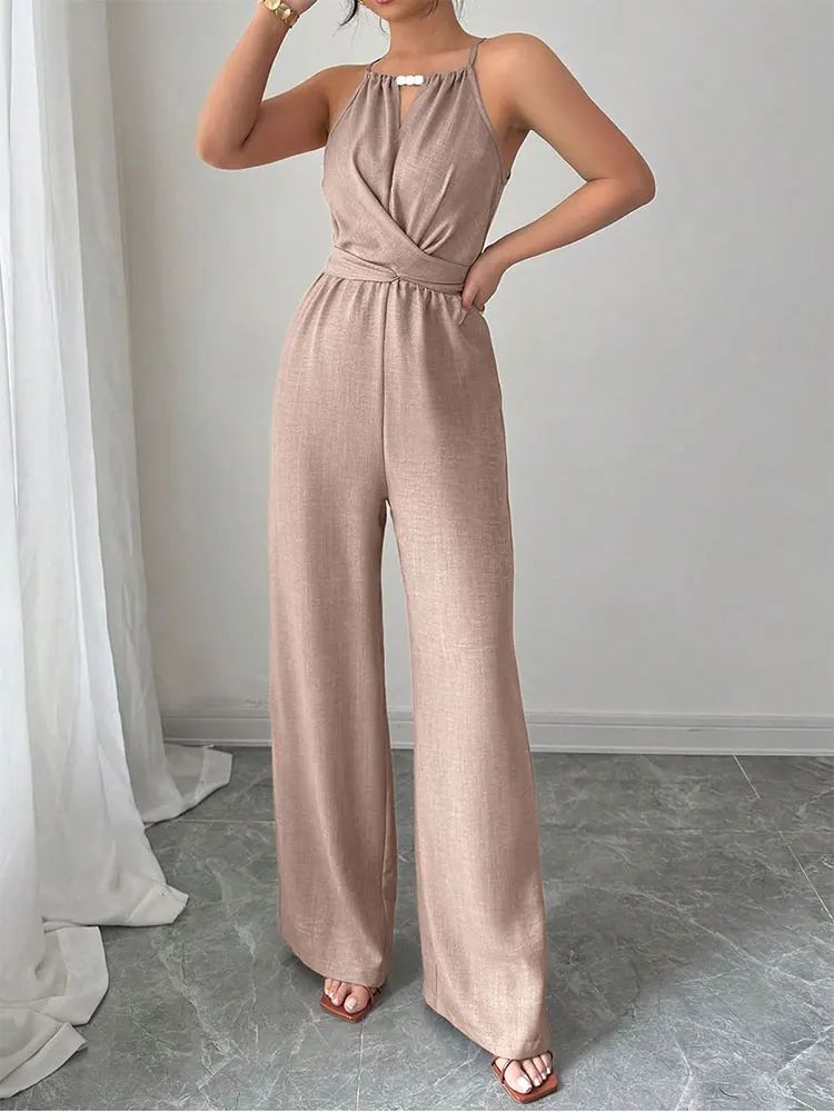 

Summer New Women's Rompers Streetwear Fashion Lace-up Bow Jumpsuits Solid Sexy Sleeveless Hollow Out Jumpsuits Female Clothing