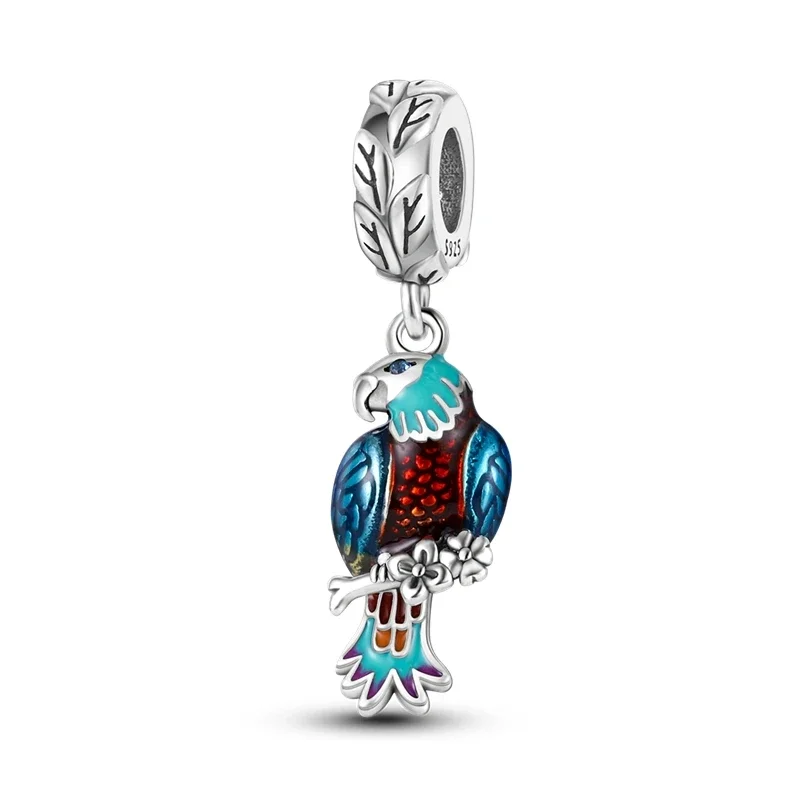 Original 925 Sterling Silver Mouse Peacock Lion Rooster Eagle Rabbit Charm Beads for Pan DIY Bracelet Ladies Jewelry Gifts
